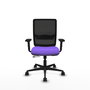 Silla de oficina Haches con mecanismo Sincro/Traslack tapizada con Tela color Lila y malla color Negro. Equipada con lumbar 1D, Brazos 2D y Ruedas 65mm nailon