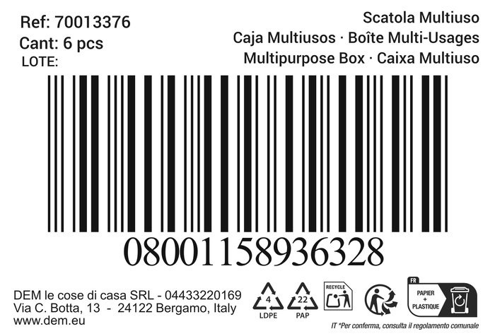 Inde - Caja Multiusos Transparente Dem, Dimensiones: 34.4 x 14.2 x 7.9 cm, Capacidad: 1.83 kg, Organización y Almacenamiento (6 Unidades)