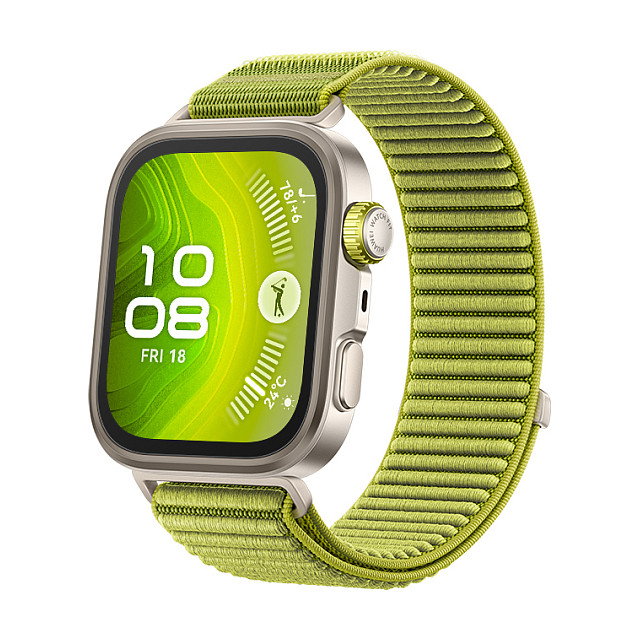 Huawei Watch Fit 4 Pro Reloj Inteligente con Pantalla AMOLED 1.82", GPS, Cuerpo de Aluminio y Titanio, Correa de Nylon Verde, Compatible con Android e iOS