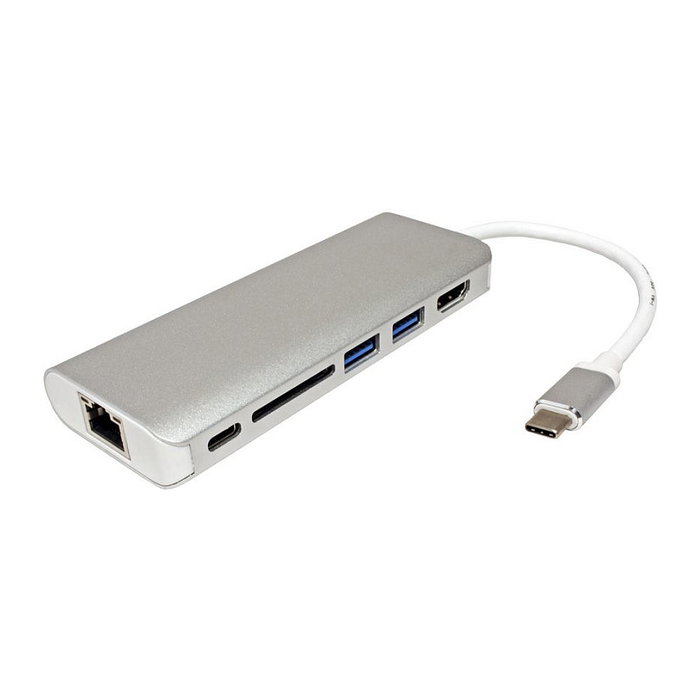 ROLINE 12.02.1037 Dockingstation USB Type-C HDMI 4K USB 3.2, Ethernet y SD/MicroSD, Plata