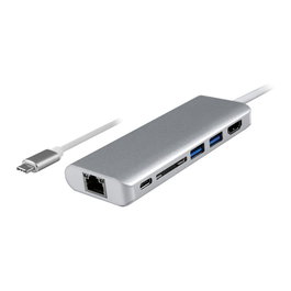 ROLINE 12.02.1037 Dockingstation USB Type-C HDMI 4K USB 3.2, Ethernet y SD/MicroSD, Plata