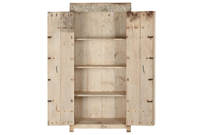 DKD Home Decor - Armario de teca antiguo, colección Unique, 2 puertas, 3 estanterías, 42x188x87 cm, color natural, Item Home DKD Home Decor - Armario de teca antiguo, colección Unique, 2 puertas, 3 estanterías, 42x188x87 cm, color natural, Item Home