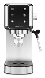 Ufesa Arona - Cafetera Espresso Manual, 20 bares, 1350W, 1L, Portafiltro para Café Molido y Monodosis, Vaporizador, Negro/Acero Inoxidable, 71706117
