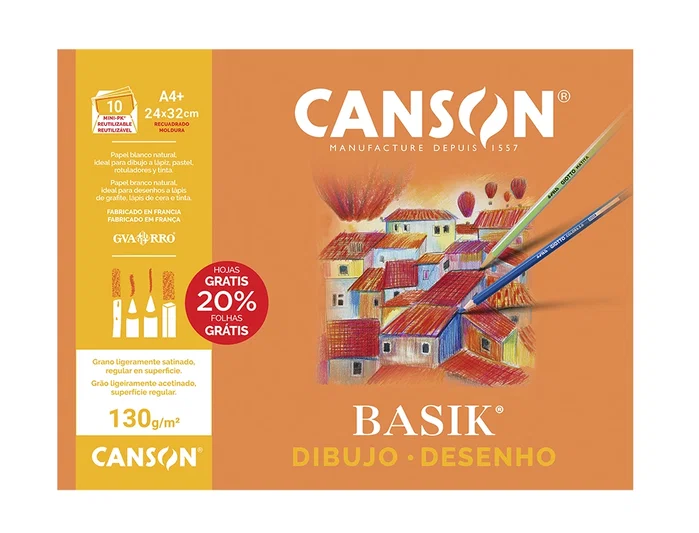 Canson Minipack Dibujo Basik 10 Hojas 130 g 24x32 cm con Recuadro