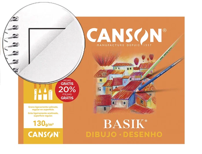 Canson Minipack Dibujo Basik 10 Hojas 130 g 24x32 cm con Recuadro