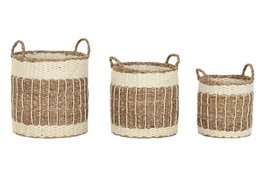 DKD Home Decor Set de 3 Cestas de Seagrass y Yute Natural