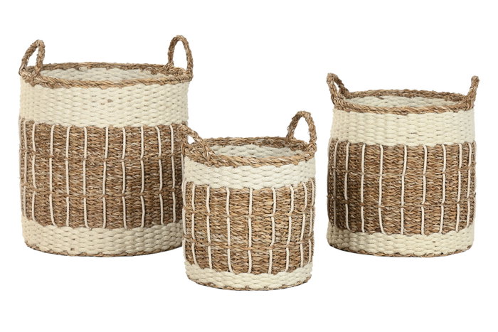 DKD Home Decor Set de 3 Cestas de Seagrass y Yute Natural