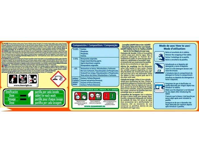 Lagarto Pastillas Lavavajillas Todo en Uno Abrillanta y Desincrusta Caja 40 Unidades
