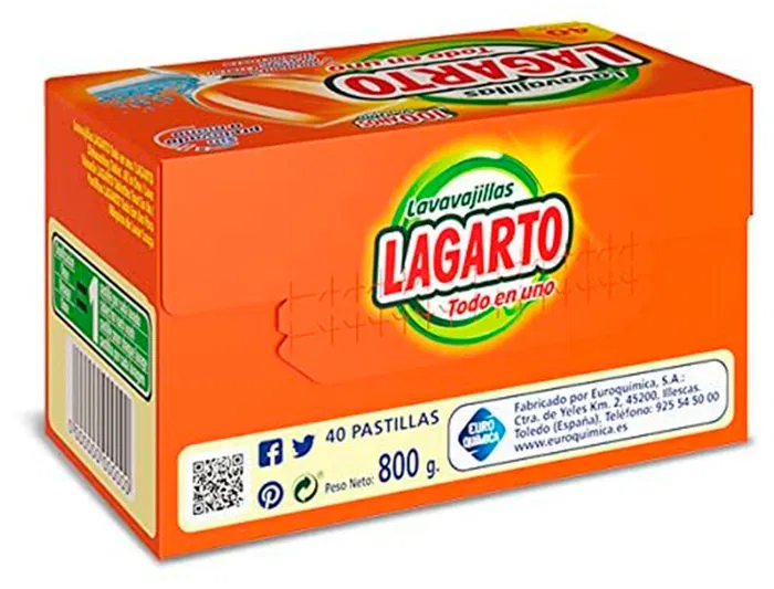 Lagarto Pastillas Lavavajillas Todo en Uno Abrillanta y Desincrusta Caja 40 Unidades