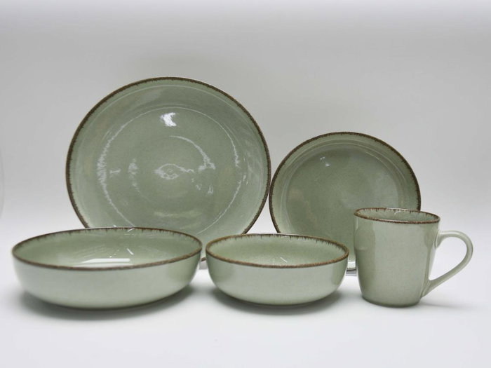 DKD Home Decor Plato de Gres Esmaltado Verde Wonderful Green 26