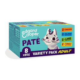 Edgar Cooper Multipack Alimento Feline Pollo, Salmón, Pavo y Cordero 8x85g