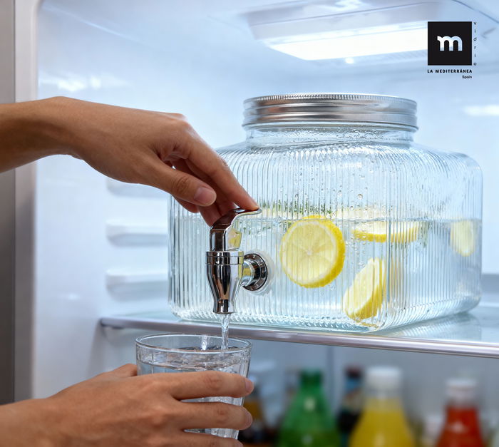 Inde Tarro Dispensador Frigo de Vidrio 7.5 Litros - Capacidad 7.5L, Medidas 23 x 23 x 20.5 cm (4 Unidades)