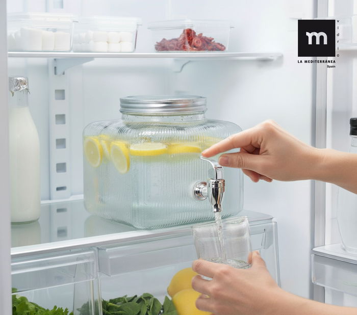 Inde Tarro Dispensador Frigo de Vidrio 7.5 Litros - Capacidad 7.5L, Medidas 23 x 23 x 20.5 cm (4 Unidades)