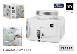 Inde Tarro Dispensador Frigo de Vidrio 7.5 Litros - Capacidad 7.5L, Medidas 23 x 23 x 20.5 cm (4 Unidades)