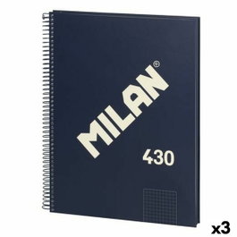 Milán Cuaderno A4 con Espiral Metálica, 80 Hojas Cuadriculadas, Azul Marino
