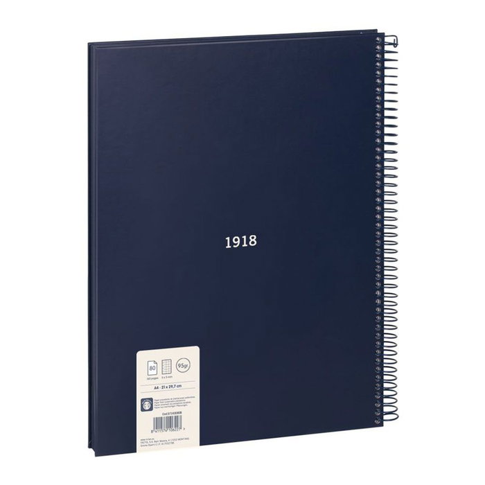 Milán Cuaderno Colección 430 since 1918 A4 con Espiral Metálica Cuadriculado 5x5 mm Azul Marino Tapa Dura 80 Hojas