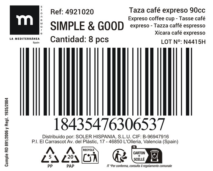 Inde Taza Cafe Expreso 90 cc Ø5.5x6.9 cm (24 Unidades)