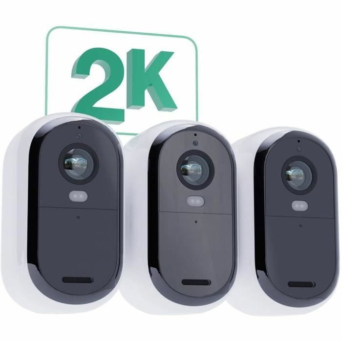 Arlo Pack de 3 Cámaras de Seguridad Essential 2K con 3 Paneles Solares Blanco