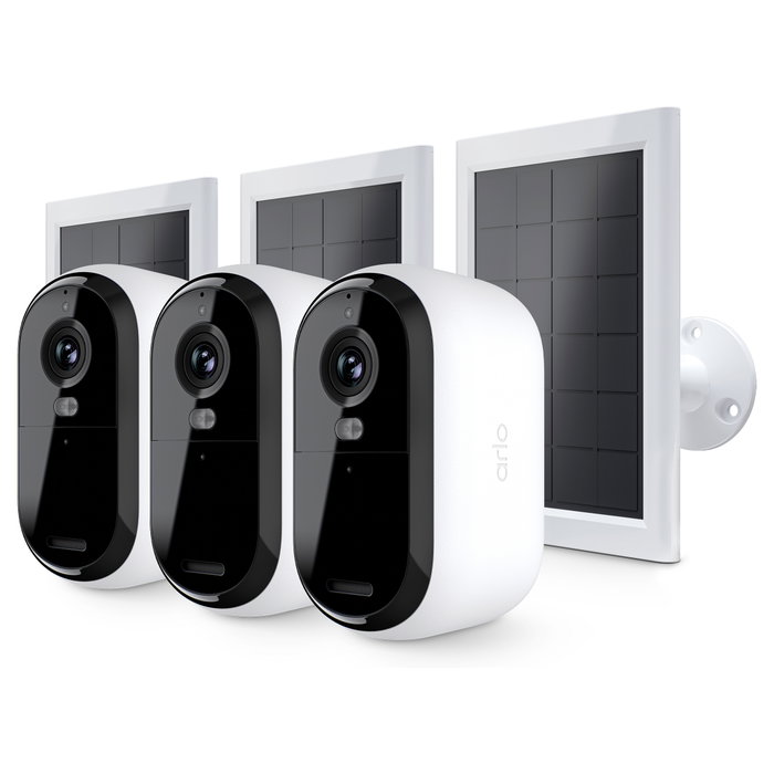Arlo Pack de 3 Cámaras de Seguridad Essential 2K con 3 Paneles Solares Blanco