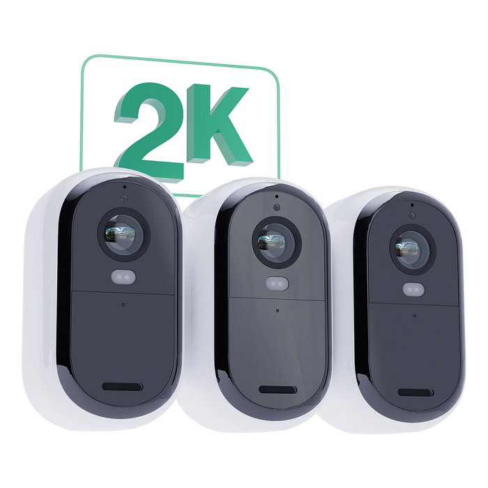 Arlo Pack de 3 Cámaras de Seguridad Essential 2K con 3 Paneles Solares Blanco
