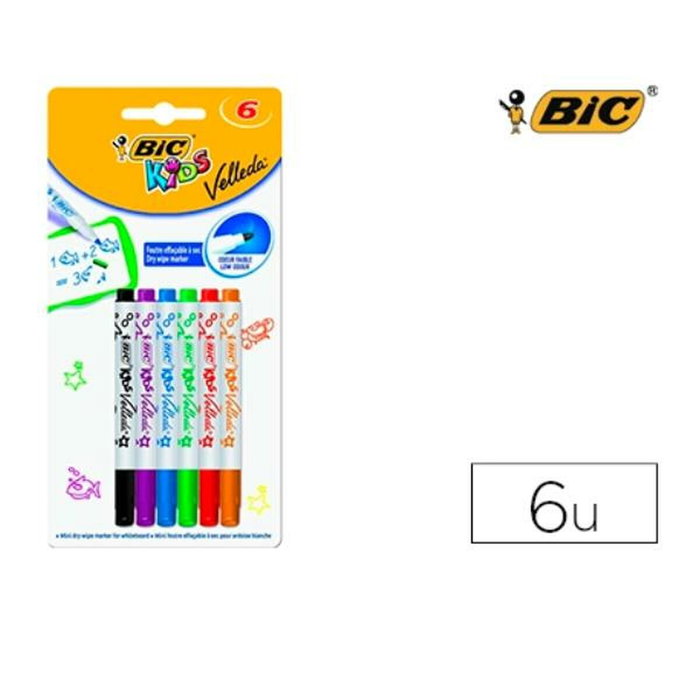 Bic Kids Velleda Rotuladores para Pizarra Colores Surtidos, 6 unidades