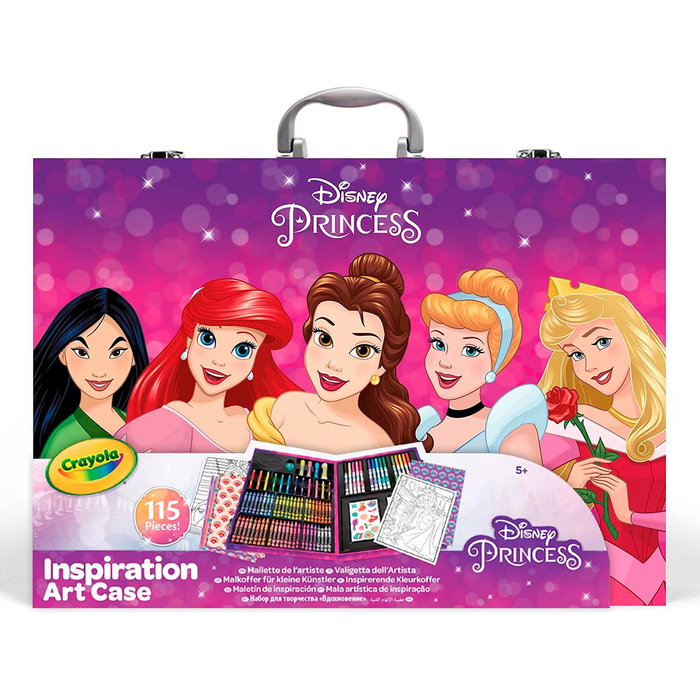 Crayola Maletín de Artista Princesas Disney 25-1094 con 48 Ceras, 15 Rotuladores, 12 Lápices, Pegatinas, Purpurina y Páginas para Colorear