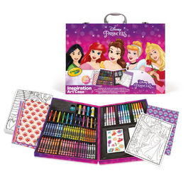 Crayola Maletín de Artista Princesas Disney 25-1094 con 48 Ceras, 15 Rotuladores, 12 Lápices, Pegatinas, Purpurina y Páginas para Colorear