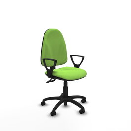 Silla de oficina Algarra con mecanismo Contacto permanente de doble maneta tapizada con Tela color Pistacho. Equipada con Base poliamida negra, Brazos fijos y Ruedas autofrenantes