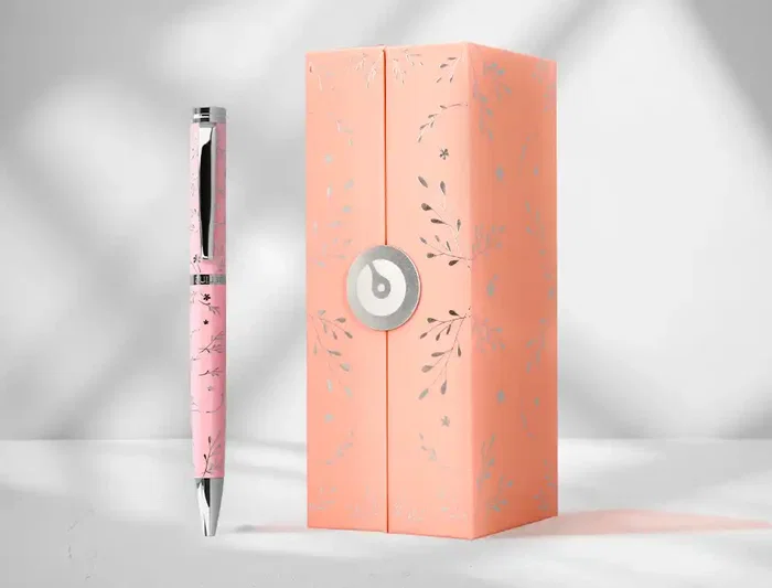 Belius Bella Boligrafo de Aluminio Diseño Plateado Relieve Tinta Azul Caja de Diseño Color Rosa