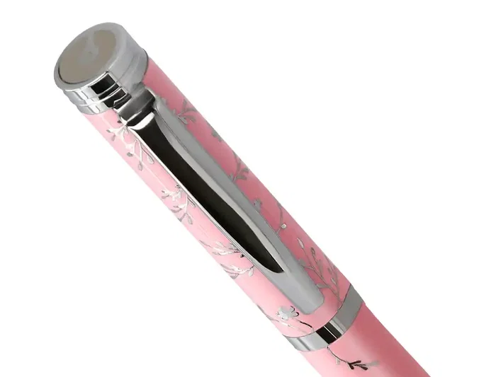 Belius Bella Boligrafo de Aluminio Diseño Plateado Relieve Tinta Azul Caja de Diseño Color Rosa