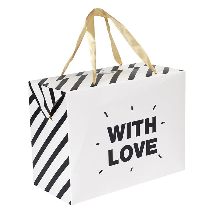 Party Time Caja Regalo Plegable con Asas de Cinta de Tela, Medidas 27x13x20 cm, Modelos Blanco y Negro