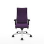 Sillón Albacete con mecanismo Sincro tapizada con Tela color Morado. Equipado con Base poliamida blanca, Brazos 2D y Ruedas 65mm nailon
