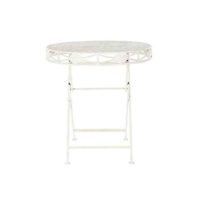 DKD Home Decor Mesa Redonda Comedor Terraza Jardín Blanco Metal Plegable 70 x 73 x 70 cm