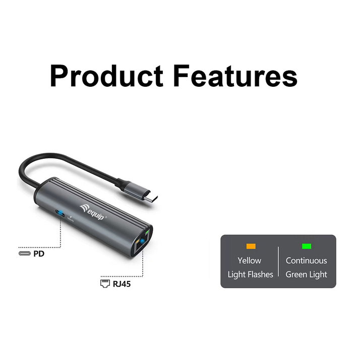 Equip Adaptador USB-C a RJ45 Gigabit y USB PD 100W Gris Equip Adaptador USB-C a RJ45 Gigabit y USB PD 100W Gris