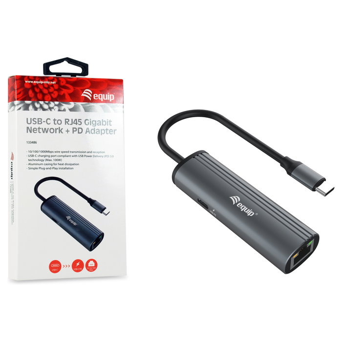 Equip Adaptador USB-C a RJ45 Gigabit y USB PD 100W Gris Equip Adaptador USB-C a RJ45 Gigabit y USB PD 100W Gris