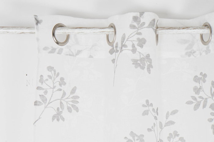 DKD Home Decor Cortina Shabby Gris Claro Blanco Poliéster Visillo Hojas 270 x 140 cm (2 Unidades)