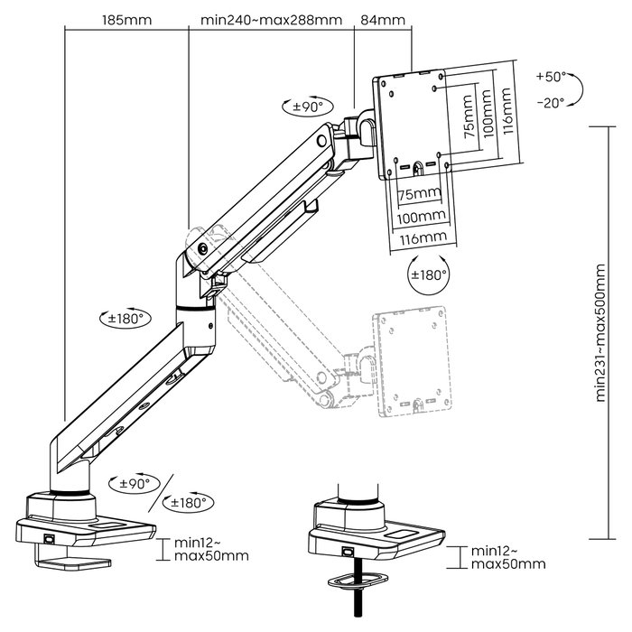 Equip Soporte de Monitor 17-49 Pulgadas con Resorte de Gas Negro