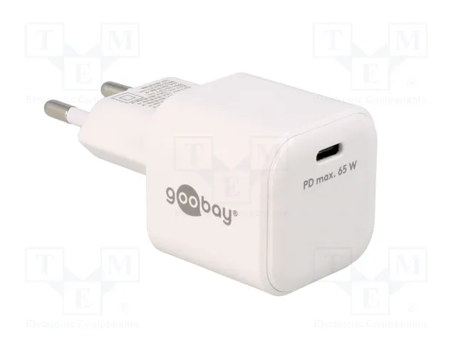 GOOBAY Cargador de Red 65W USB C Power Delivery GaN Blanco