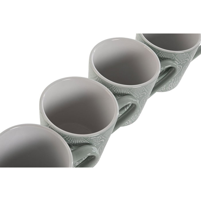 DKD Home Decor Juego de 4 Tazas Mandala Verde Menta