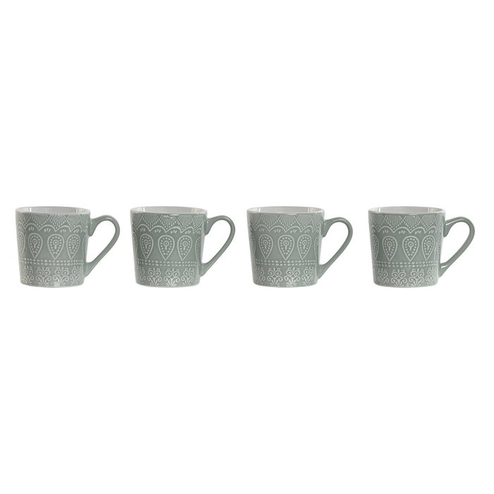 DKD Home Decor Juego de 4 Tazas Mandala Verde Menta