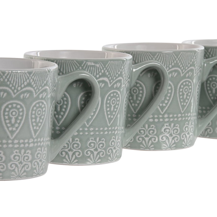 DKD Home Decor Juego de 4 Tazas Mandala Verde Menta