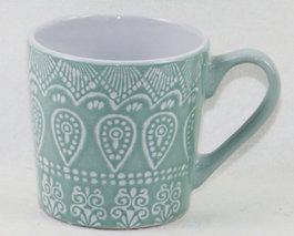 DKD Home Decor Mug Arabe Mandala 24 Verde Menta Gres Set de 4 13 x 9.2 x 9.5 cm