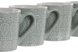 DKD Home Decor Mug Arabe Mandala 24 Verde Menta Gres Set de 4 13 x 9.2 x 9.5 cm