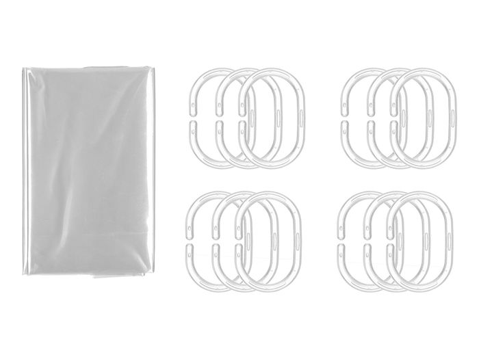 Berilo Cortina Baño Transparente Gris 180x180 cm (Set de 12)