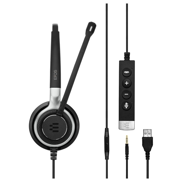 EPOS Headset Impact SC 660 ANC USB-A con Cancelación de Ruido, Auriculares Diadema Supraaurales para Llamadas y Música, Negro/Plata