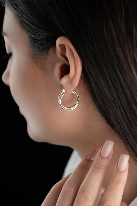 Heliophilia Silver NRZ1000139 Pendientes de Plata Esterlina con Acabado Oro y Rodio 2.3cm
