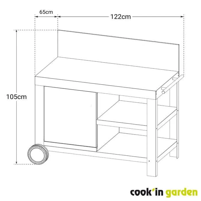 Cook'In Garden WT015T Carrito de servicio Nova 110 con salpicadero, 100% metal