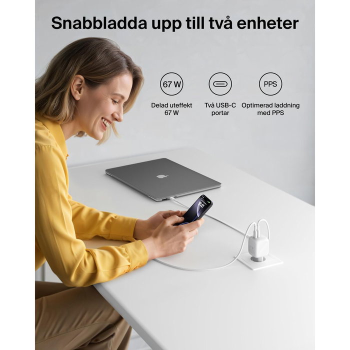 Belkin Cargador Dual USB-C 67W GaN WCH020kqWH Blanco