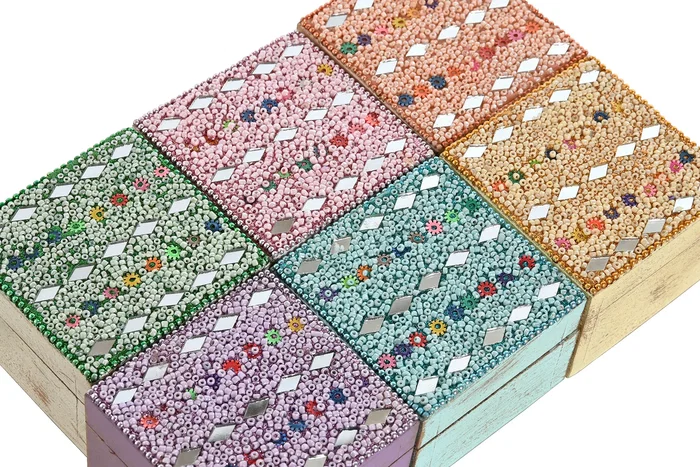 DKD Home Decor Joyero Indio Multicolor 10 x 6 x 10 cm Set de 2 (6 Unidades)