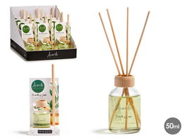 Acorde Mikado 50 ml con Varilla, Fragancia Té Verde y Lima, Dimensiones 7x5x17 cm (Set de 12)